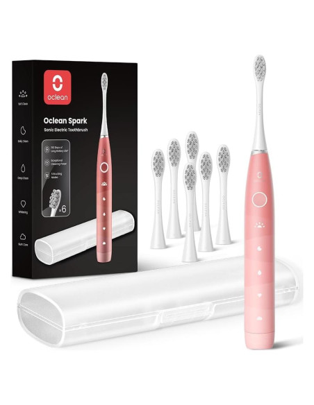 Cepillo de Dientes Eléctrico Oclean Rosa con 6 Cabezas y Estuche