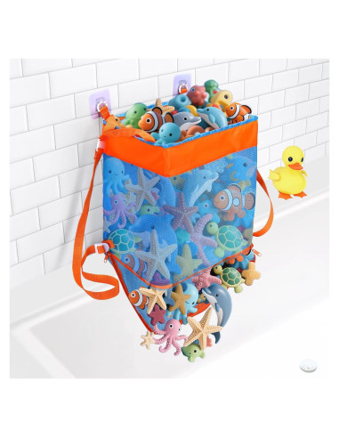 Bolsa de Almacenamiento de Juguetes de Baño 3 en 1 Naranja y Azul
