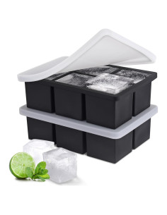 Bandeja de Hielo SLGOL con Tapa - 2 Moldes Silicona 6 Cubos