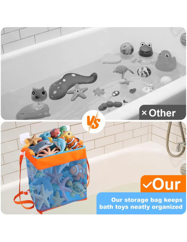 Bolsa de Almacenamiento de Juguetes de Baño 3 en 1 Naranja y Azul