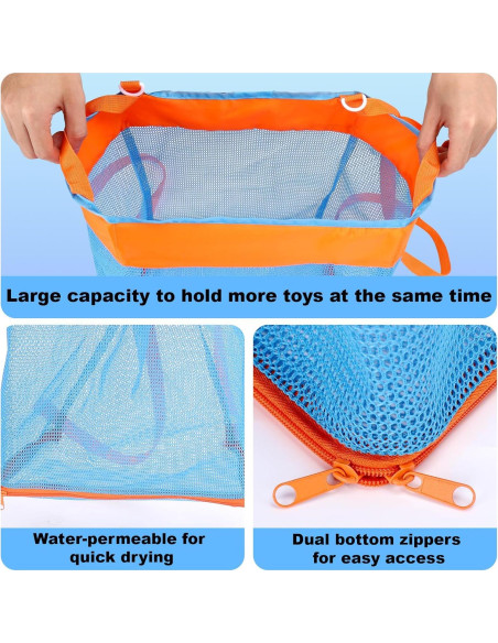 Bolsa de Almacenamiento de Juguetes de Baño 3 en 1 Naranja y Azul