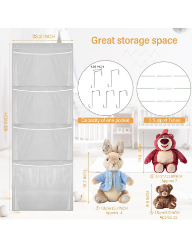 Organizador Colgante de Peluches Woodoulogy 160x59 cm Gris