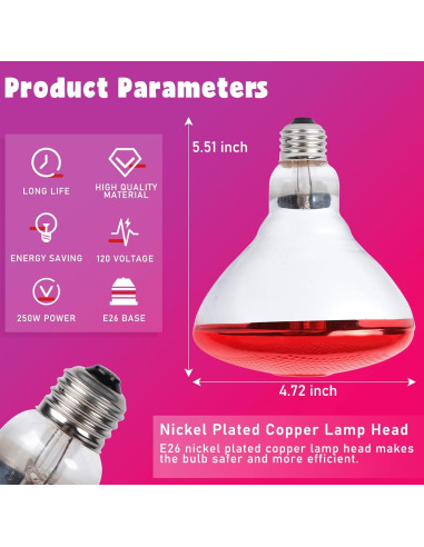 Lámpara de Calor Infrarroja LUCKY HERP 250W para Pollos y Reptiles