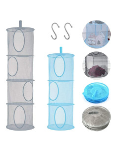 2 Canastas Organizadoras Colgantes de Malla JIELUO - Gris y Azul