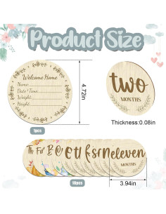 Tarjetas de Hitos Mensuales de Madera Threetols - 11 Piezas 2