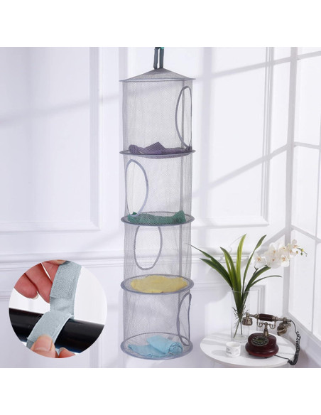 2 Canastas Organizadoras Colgantes de Malla JIELUO - Gris y Azul