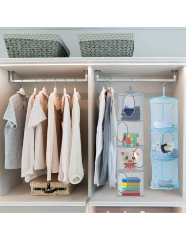 2 Canastas Organizadoras Colgantes de Malla JIELUO - Gris y Azul