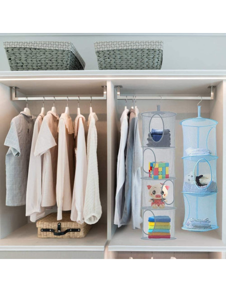 2 Canastas Organizadoras Colgantes de Malla JIELUO - Gris y Azul