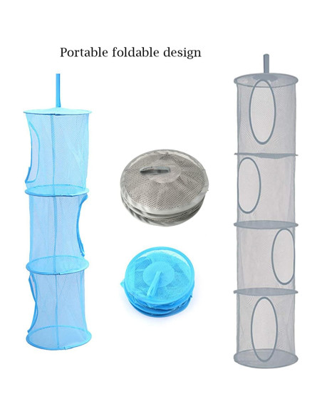 2 Canastas Organizadoras Colgantes de Malla JIELUO - Gris y Azul