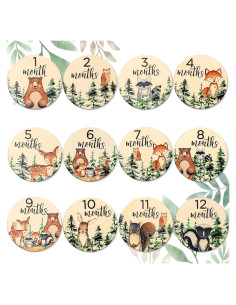 Tarjetas de Hitos Mensuales para Bebés Whaline - 12 Piezas Madera