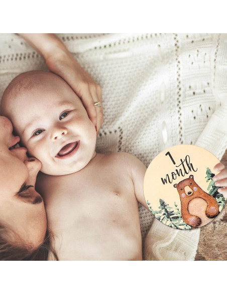 Tarjetas de Hitos Mensuales para Bebés Whaline - 12 Piezas Madera