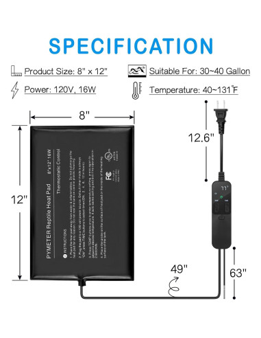 Almohadilla de Calentamiento para Reptiles Pymeter 20x30 cm con Termostato PID