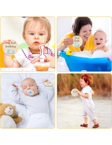 16 Discos de Hitos Mensuales de Madera Tiamon Elefante Azul