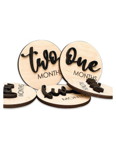 Discos de Hito Mensual de Madera OENIZI - 12 Meses Bebé