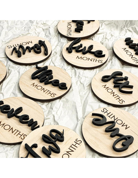 Discos de Hito Mensual de Madera OENIZI - 12 Meses Bebé