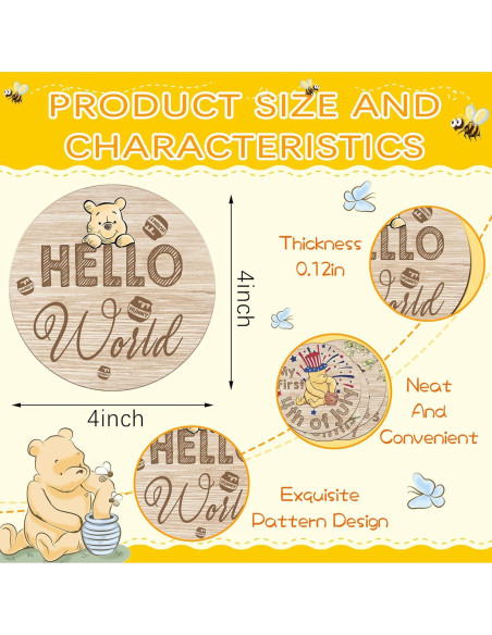 10 Tarjetas de Hitos de Bebé Winnie Pooh de Madera