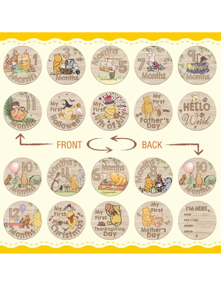 10 Tarjetas de Hitos de Bebé Winnie Pooh de Madera