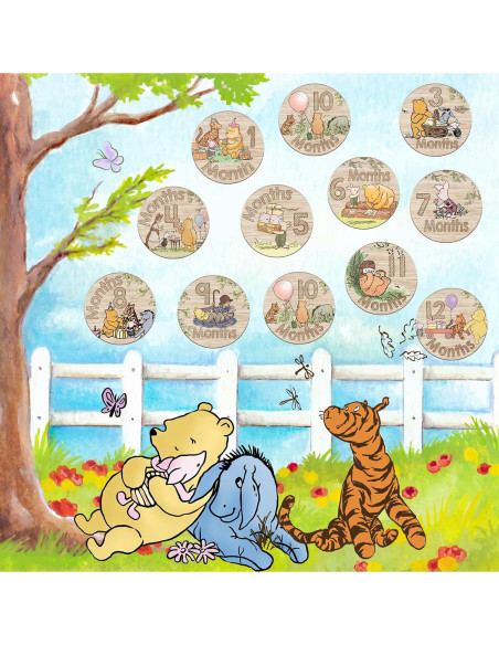 10 Tarjetas de Hitos de Bebé Winnie Pooh de Madera
