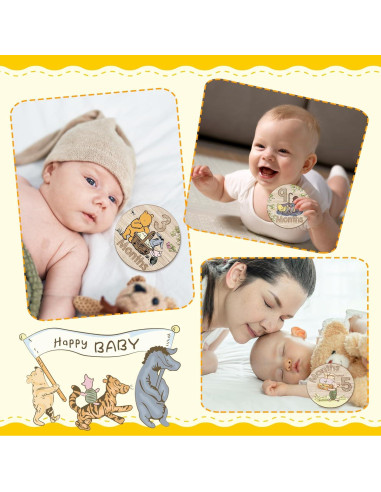 10 Tarjetas de Hitos de Bebé Winnie Pooh de Madera