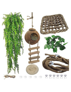 Casa de Coco Natural MUYG para Gecko y Lagarto con Hamaca