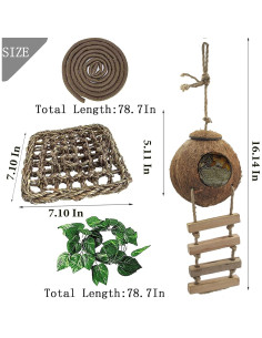 Casa de Coco Natural MUYG para Gecko y Lagarto con Hamaca 2