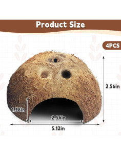 Escondite de Coco Natural PINVNBY para Reptiles 4 PCS 2