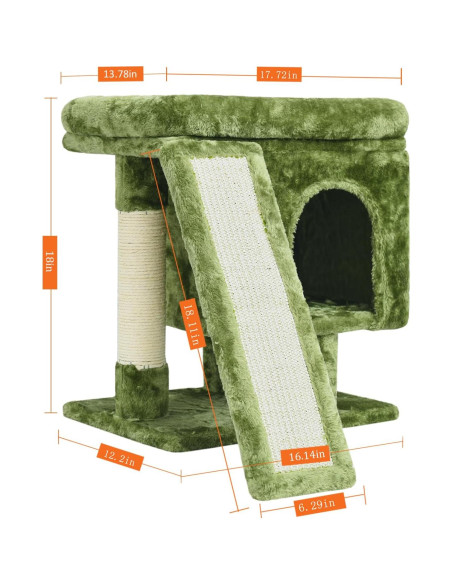 Árbol para Gatos YANDLVY Verde con Poste y Cueva 45.72cm