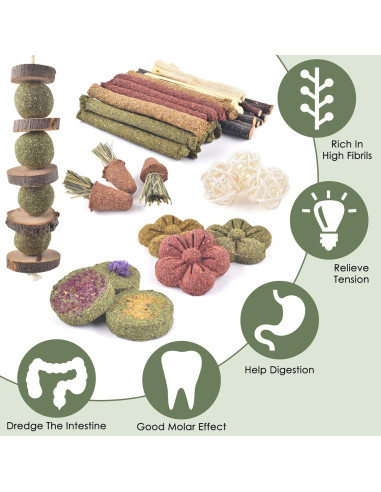 Juguetes de Masticar para Conejos ERKOON 42 PCS Cuidado Dental