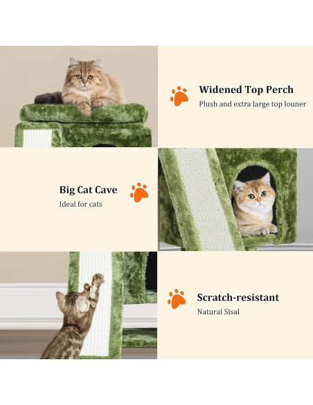 Árbol para Gatos YANDLVY Verde con Poste y Cueva 45.72cm