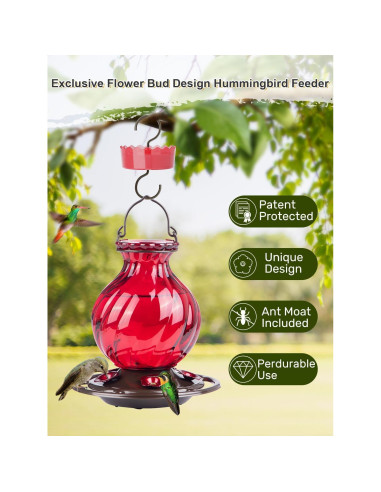 Alimentador de Colibríes Auslar 0.77L Vidrio Rojo Colgante