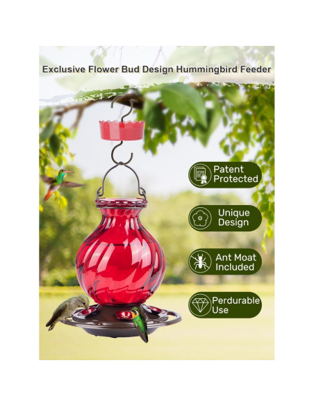 Alimentador de Colibríes Auslar 0.77L Vidrio Rojo Colgante