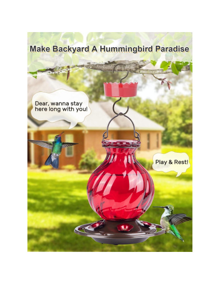 Alimentador de Colibríes Auslar 0.77L Vidrio Rojo Colgante