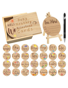 Conjunto de Hitos Mensuales para Bebés Wesiti - 28 Discos de Madera