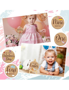 Conjunto de Hitos Mensuales para Bebés Wesiti - 28 Discos de Madera 2