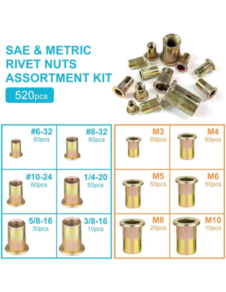 Kit de Tuercas Remachadas 520pcs TrivdPro Acero Galvanizado