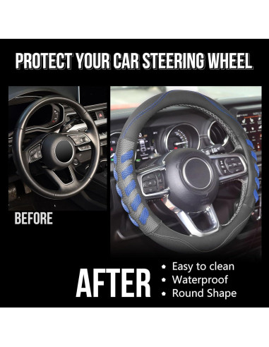 Funda de Volante KAFEEK 15" Cuero Transpirable Antideslizante