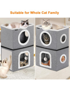 Cama para Gatos URPOWER de 2 Niveles con Escondite y Juguete 2