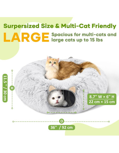 Cama túnel para gatos OUSUGA 91x91 cm con cojín lavable