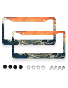 Marco de Placa de Licencia Aluminio LBHGUJGUG Olas del Océano 2 Pzas