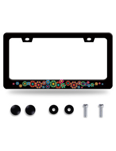Marco de Placa de Licencia Acero Inoxidable BRAGHRTED Flores Hippie