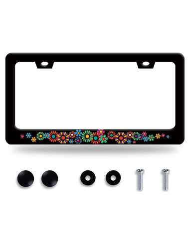 Marco de Placa de Licencia Acero Inoxidable BRAGHRTED Flores Hippie