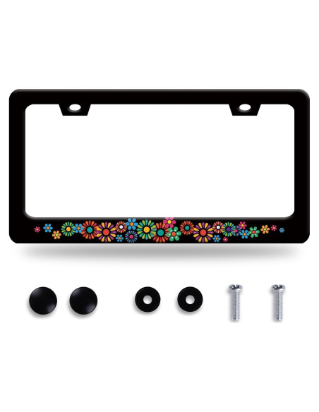 Marco de Placa de Licencia Acero Inoxidable BRAGHRTED Flores Hippie
