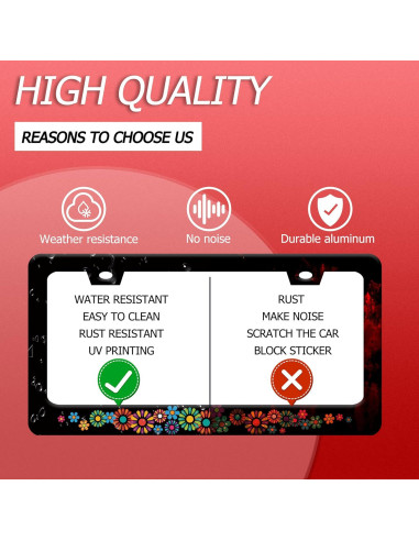 Marco de Placa de Licencia Acero Inoxidable BRAGHRTED Flores Hippie