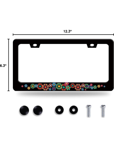 Marco de Placa de Licencia Acero Inoxidable BRAGHRTED Flores Hippie
