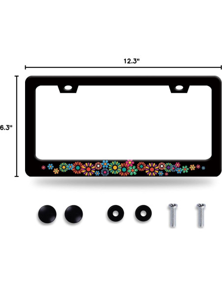 Marco de Placa de Licencia Acero Inoxidable BRAGHRTED Flores Hippie