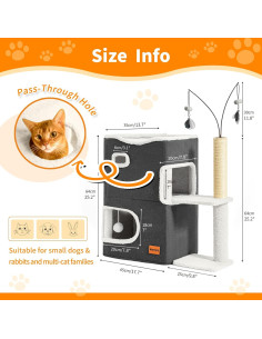 Casa para Gatos Nxwjoy Torre con Rascador y Cuevas 69.85x34.8cm 2