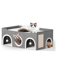 Casa para Gatos Extra Ancha TSYPAIRS 90x49.8x33.8 cm Gris