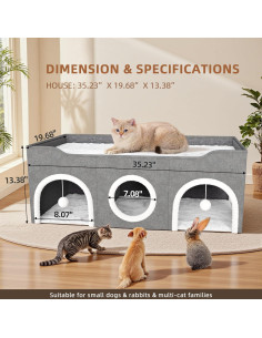 Casa para Gatos Extra Ancha TSYPAIRS 90x49.8x33.8 cm Gris 2
