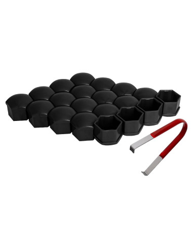 20 Cubiertas de Tuercas de Rueda AOIT 21mm Negro con Herramienta