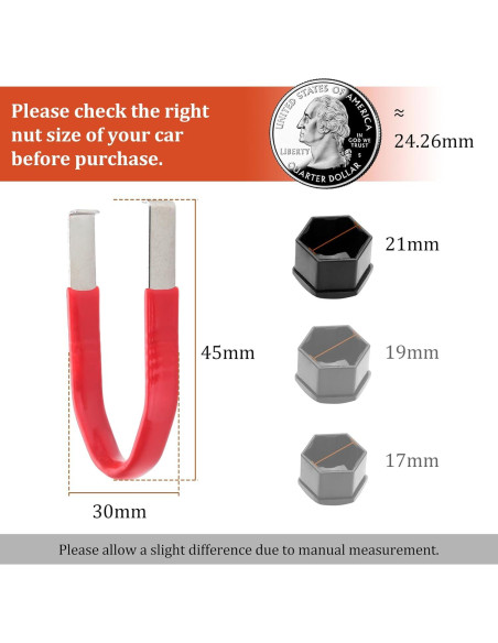 20 Cubiertas de Tuercas de Rueda AOIT 21mm Negro con Herramienta